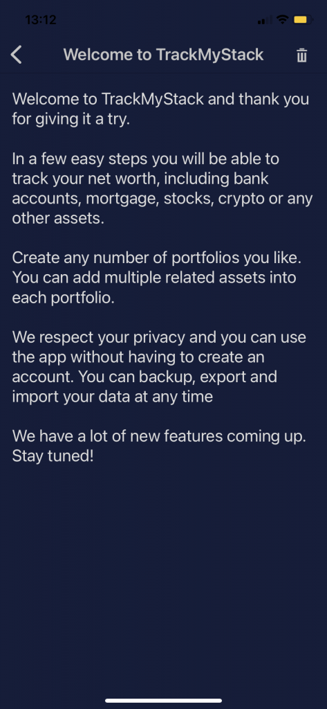 A screenshot of the welcome message page in the original app