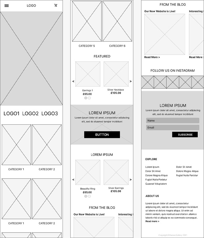 A screenshot of home page wireframe for mobile