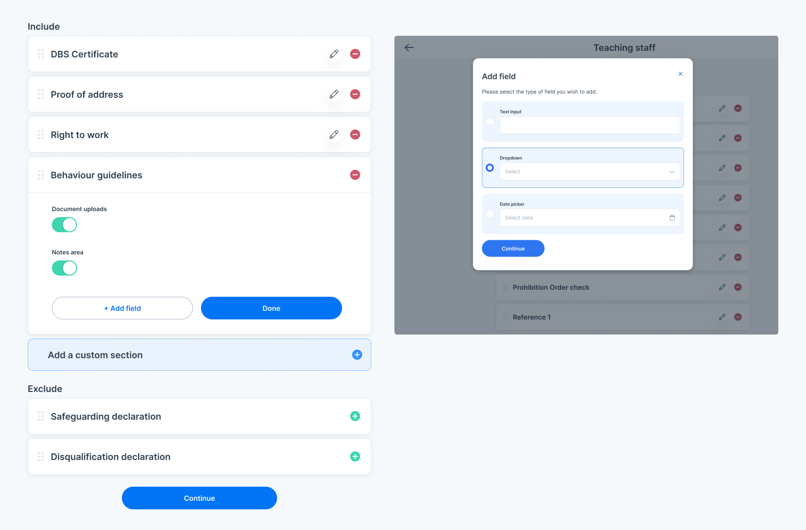 Adding custom vetting steps and fields for each step